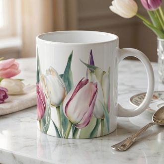 Akvarell tulipános bögre