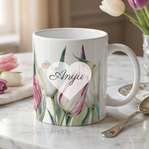 Akvarell tulipános bögre